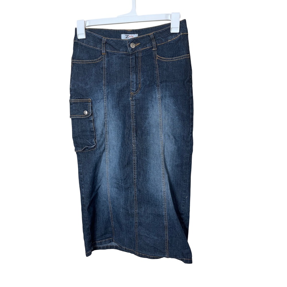 Z Jeans Y2K Denim Maxi Skirt Size 7 Dark Wash Pencil Skirt‎ Cargo Pocket Women's